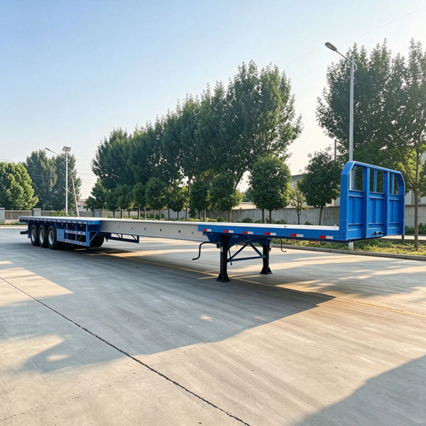extendable flatbed trailer front right 3 quarter blue