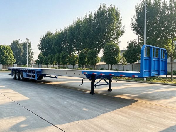extendable flatbed trailer front right 3 quarter blue